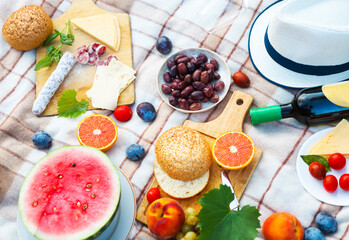 Top view summer garden picnic. Summer party