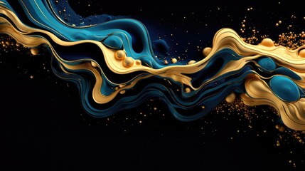 elegant flow of marine and metallic gold smooth waves and floating particles on a dark background for premium graphics