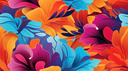  a bunch of colorful flowers that are in a bunch of different colors on a blue, red, orange, and pink background.