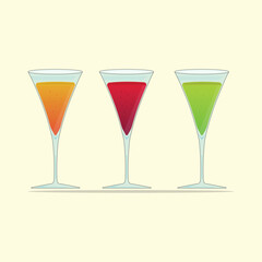 Vector summer cocktail drink cartoon illustration and flat cocktail design template