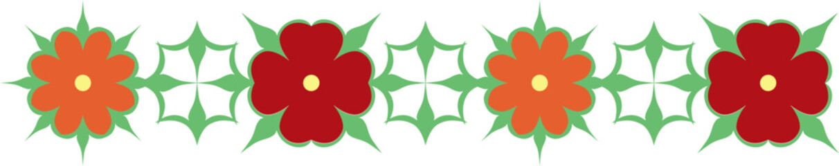 The floral ornament is red and green.