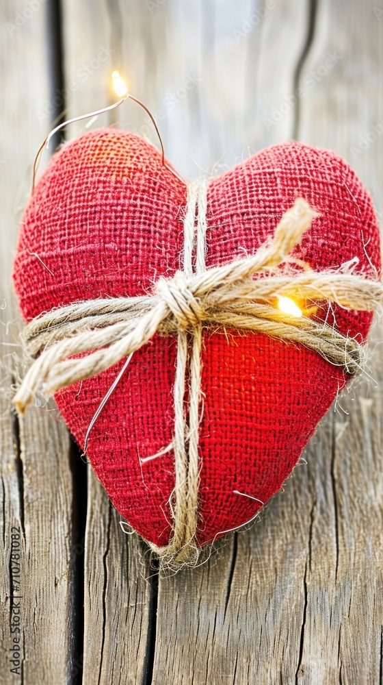 Poster red heart with string wrapped around valentines day background generative ai