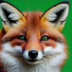Obraz premium Close up of a fox with vibrant green eyes, set against a contrasting green background. generative AI.