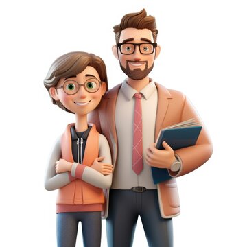 Father's Day. 3D characters, father and son, schoolboy. Education. Parenthood. Family, love. Educated.