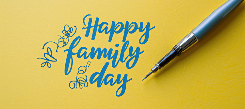 Happy Family Day inscribed in blue ink over a yellow backdrop