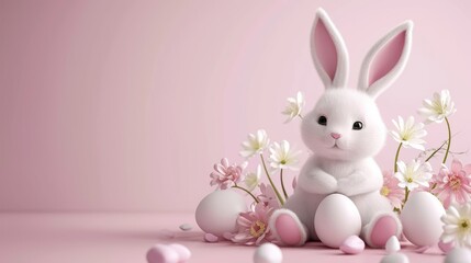 Happy easter banner background. Easter bunny and eggs