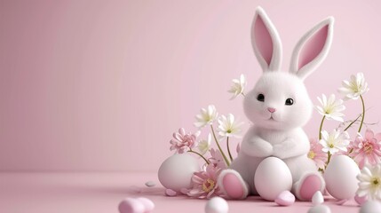 Obraz premium Happy easter banner background. Easter bunny and eggs