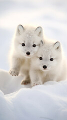 Naklejka premium Close-Up of Arctic fox pups playing in the snow