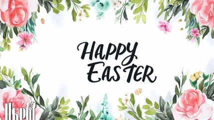 Foto op Canvas Happy easter banner background. Easter flowers with eggs © Alexander Kurilchik