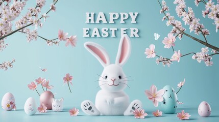Happy easter banner background. Easter bunny with eggs