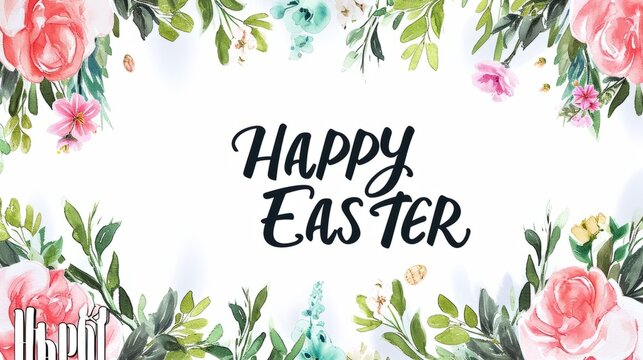 Happy easter banner background. Easter flowers with eggs