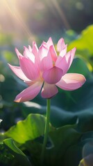 Pink Lotus Flower Blooming in Sunlight