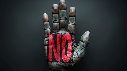 Defiant Gesture: Grungy Hand with Bold 'NO'