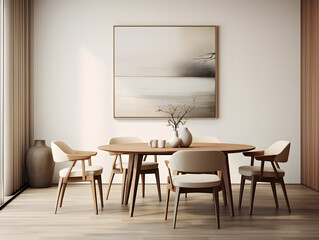 Modern living room with a wooden table and chairs