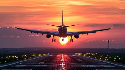 Foto op Plexiglas Plane taking off sky sunset sun dusk © Zahid