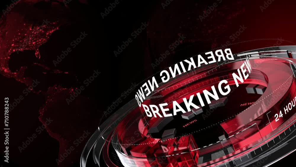Poster global earth rotating digital world news studio background for news report and breaking news, red th
