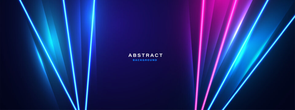 Blue technology background with motion neon light effect.Vector illustration
