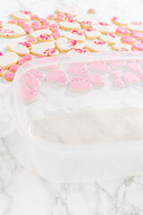 Heart-shaped sugar cookies with royal icing