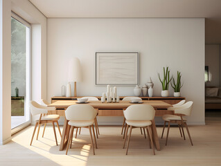 Modern living room with a wooden table and chairs