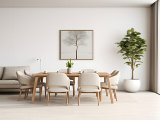 Modern living room with a wooden table and chairs