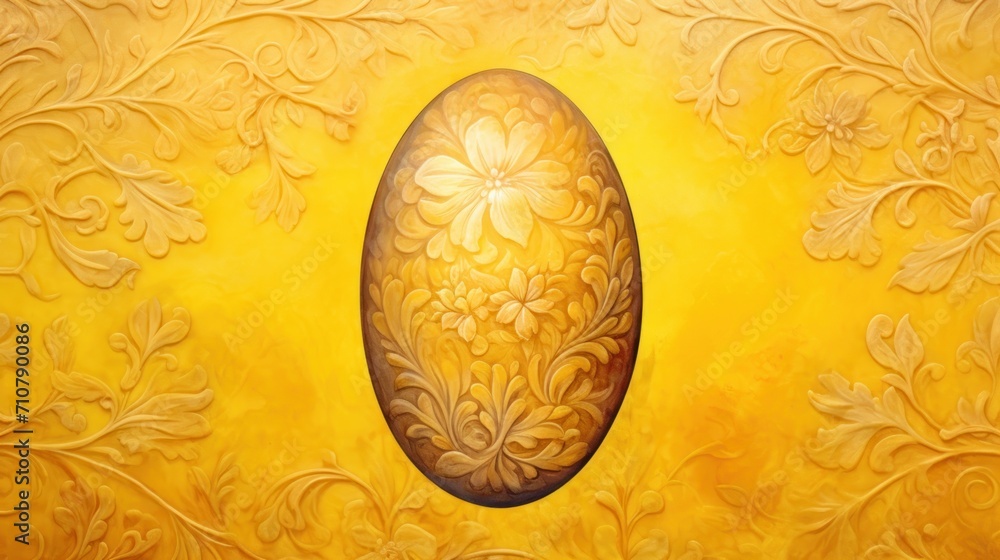 Poster a painting of an egg on a yellow background with a floral design on the side of the egg and a yellow