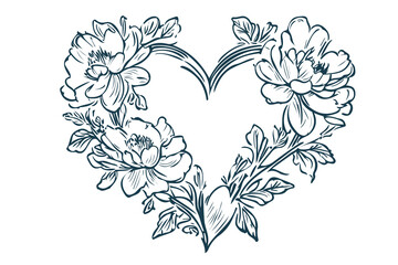 Timeless Peony Flower: Elegant Hand-Drawn Style, Floral Love Shape for Prints and Decorative Gifts, PNG transparent background