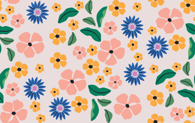 Botanical pattern of sketch flowers and branches