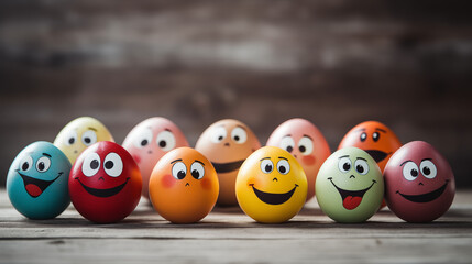 Easter Joy Emoji Eggs: Vibrant Colored Eggs with Playful Faces for Festive Designs