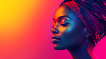 Bright graphic poster featuring a beautiful African woman for Black History Month with copy space.
