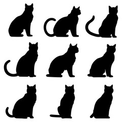 Vector set of cat silhouette. Leo cat hand drawing animals set and vector illustration