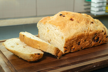 onion bread on a wooden board. food concept. diet.pastry