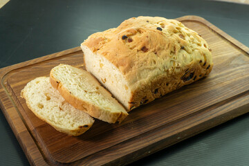 onion bread on a wooden board. food concept. diet.pastry