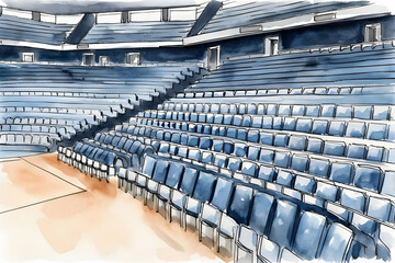 Basketball stadium watercolor illustration. Neural network AI generated art