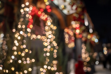Christmas decorations, lights on city streets, bokeh