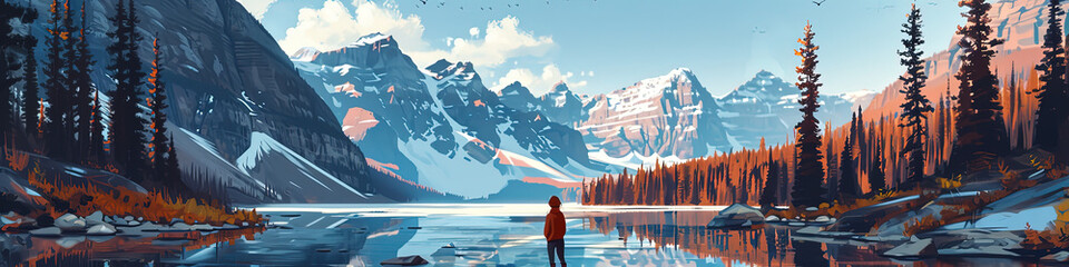 Banff Serenity - Ultradetailed Illustration of Canadian Wilderness - obrazy, fototapety, plakaty