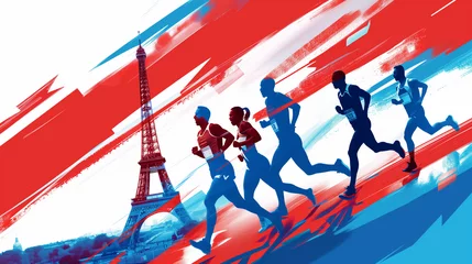 Foto op Plexiglas Paris olympics games France 2024 ceremony running sports Eiffel tower torch artwork painting commencement © The Stock Image Bank
