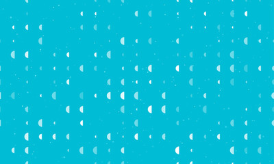 Seamless background pattern of evenly spaced white semicircle symbols of different sizes and opacity. Vector illustration on cyan background with stars