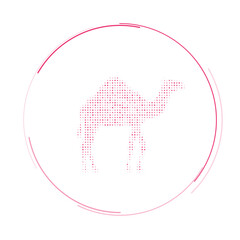 The camel symbol filled with pink dots. Pointillism style. Vector illustration on white background