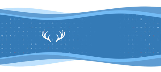Blue wavy banner with a white deer horns symbol on the left. On the background there are small white shapes, some are highlighted in red. There is an empty space for text on the right side