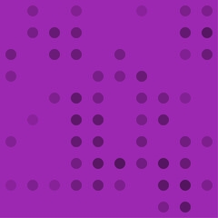 Abstract seamless geometric pattern. Mosaic background of black circles. Evenly spaced big shapes of different color. Vector illustration on purple background