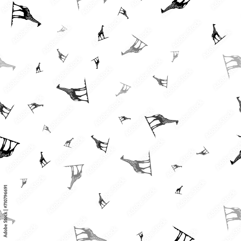Poster seamless vector pattern with wild giraffe symbols, creating a creative monochrome background with ro