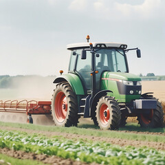 Fototapeta premium A farmer driving a tractor in a field.