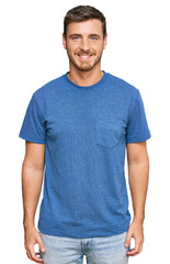 Fototapeta premium Handsome caucasian man wearing casual clothes with a happy and cool smile on face. lucky person.