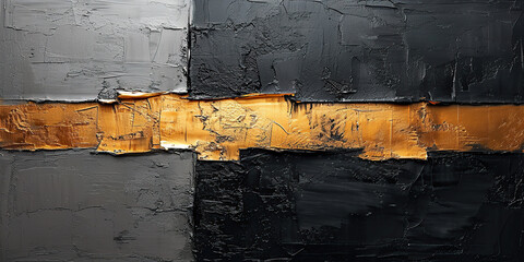 Abstract oil painting: abstract geometric shapes in black and gray gold colors in boho style, artistic texture