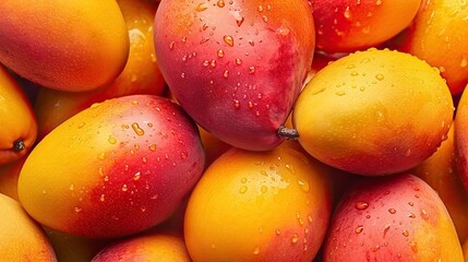 Fresh organic Indian mangoes overhead photo, Tropical Indiai Bangladesh subcontinent summer fruit