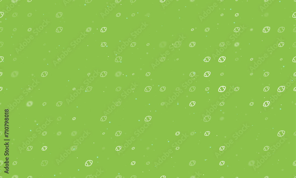 Poster seamless background pattern of evenly spaced white rugby symbols of different sizes and opacity. vec
