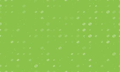 Seamless background pattern of evenly spaced white rugby symbols of different sizes and opacity. Vector illustration on light green background with stars