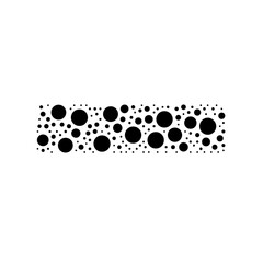 A large minus symbol in the center made in pointillism style. The center symbol is filled with black circles of various sizes. Vector illustration on white background