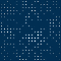 Abstract seamless geometric pattern. Mosaic background of white squares. Evenly spaced  shapes of different color. Vector illustration on dark blue background