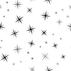 Seamless vector pattern with star symbols, creating a creative monochrome background with rotated elements. Illustration on transparent background
